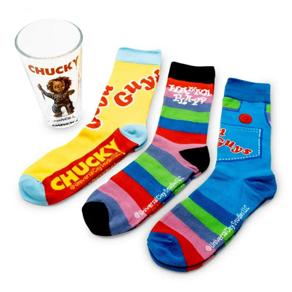 Chucky Socks 3pcs + Pin Glass Set