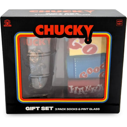 Chucky Socks 3pcs + Pin Glass Set